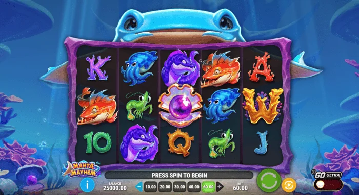 Manta Mayhem - speelscherm met reels en manta rog